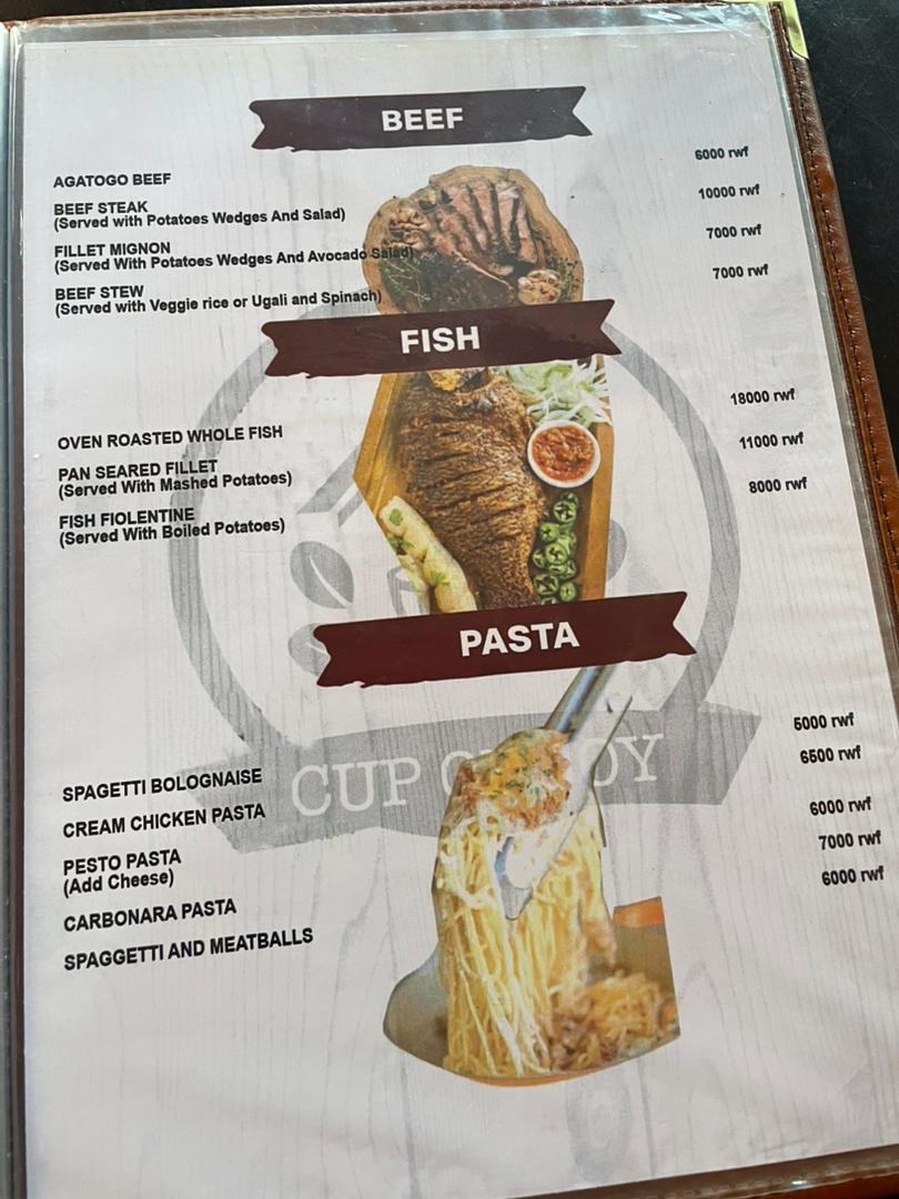 Cup of Joy menu page 8: Beef, fish & pasta