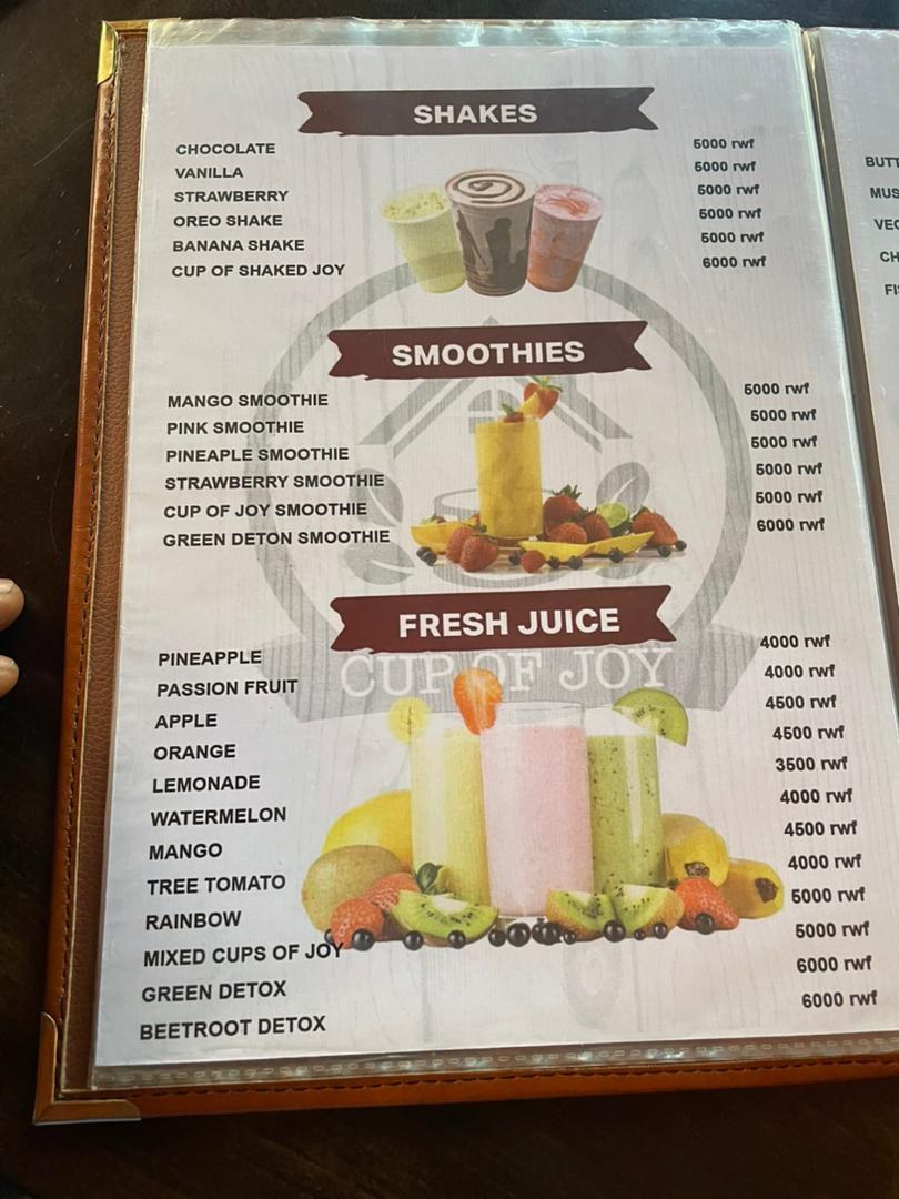 Cup of Joy menu page 12: Shakes, smoothies & fresh juice