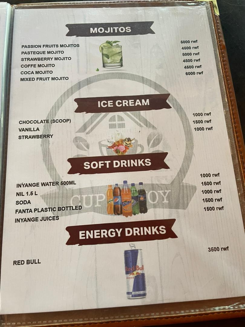 Cup of Joy menu page 13: Mojitos, ice cream & soft drinks