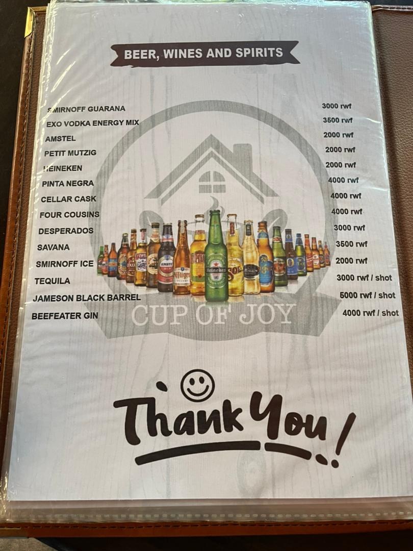 Cup of Joy menu page 14: Beer, wines & spirits